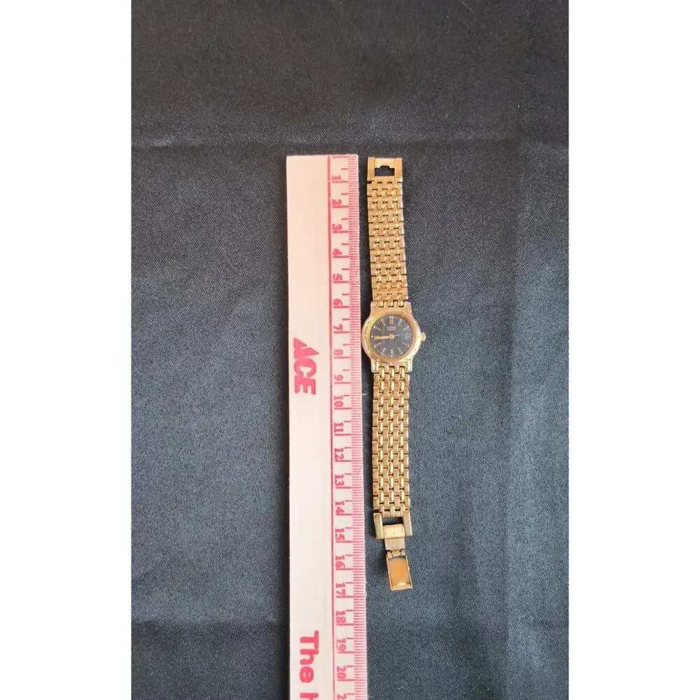 Citizen Quartz Gold Tone Women's Watch Black Dial Date Window #W5368